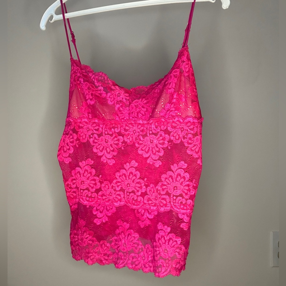Vintage hot pink Betsey Johnson lace camisole with adjustable straps